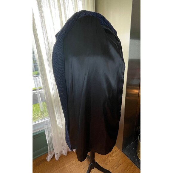 Vintage 80s winter wool coat, navy and black tweed, oversized shoulders - Picture 8 of 9